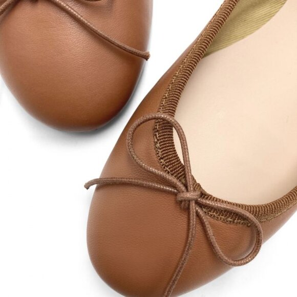 Ballerette Tan Leather Ballet Flats (Made in Italy) - Picture 2 of 6